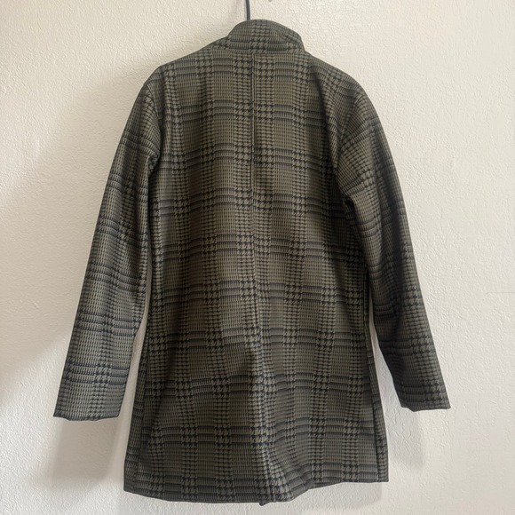 Flex Supply Mens Houndstooth Button Up Mid Length Coat Jacket Olive Black XL - Picture 3 of 11